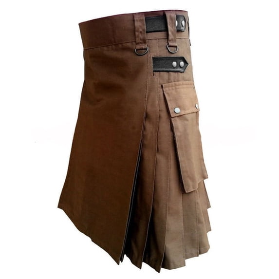 AXXD Vintage Kilt Scotland Gothic Pocket Skirts Scottish Sweatpants Men Brown 33