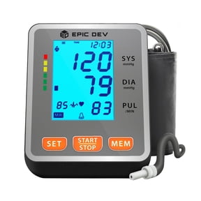 EpicDev Automatic Upper Arm BP Tracker with Adjustable Cuff - LCD Digital BP Machine + BP Cuff - HeartGuard for Home Use with Manual, Case, Batteries
