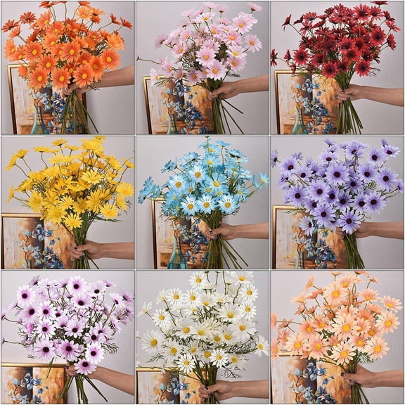 EpicGadget 10 PCS Artificial Flowers Bundle - 20" Tall Artificial Daisy Stem Fake Flowers Arrangement Bouquet for Home Decor, Office, Wedding Party, Table Centerpiece Decorations (Random Color)