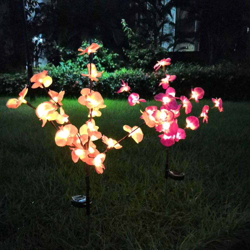 EpicGadget (4 Pack) Solar Orchid Flower Light, Outdoor Solar Flower Garden Decorative Stake Lights for Walkway Pathway Backyard Garden Christmas Decoration Parties (Warm White)