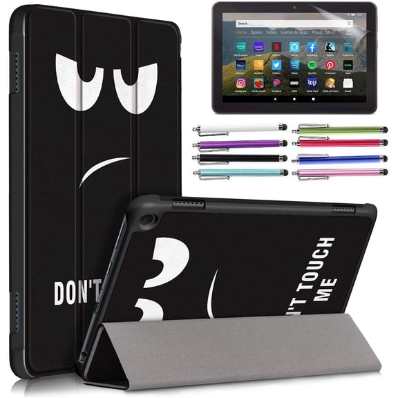 EpicGadget Amazon Fire HD 8 Case / Fire HD 8 Plus Tablet Case (10th Generation, 2020 Released), Slim PU Leather Trifold Stand Cover Auto Wake/Sleep Case with Screen Protector and Stylus (Big Eyes)