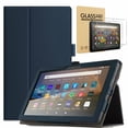 thumbnail image 1 of EpicGadget Case for Amazon Fire HD 10 Tablet (11th Generation, 2021 Released) With Auto Wake/Sleep PU Leather Folding Stand Cover + 2PCS Fire HD 10 inch Tempered Glass Screen Protectors (Navy Blue), 1 of 6