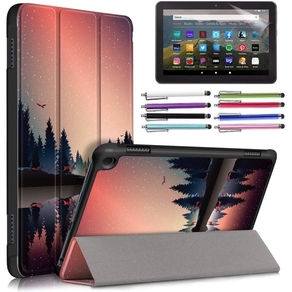 EpicGadget Case for Amazon Fire HD 8 / Fire HD 8 Plus (10th Generation, 2020 Released) - Lightweight Tri-fold Stand Auto Wake/Sleep Folio Cover Case + 1 Screen Protector and 1 Stylus (Forest Dusk)