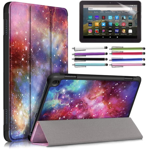 EpicGadget Case for Amazon Fire HD 8 / Fire HD 8 Plus (10th Generation, 2020 Released) - Lightweight Tri-fold Stand Auto Wake/Sleep Folio Cover Case + 1 Screen Protector and 1 Stylus (Galaxy)
