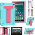 thumbnail image 1 of EpicGadget Case for Amazon Fire HD 8 / Fire HD 8 Plus (12th Generation, 2022 Released) - Heavy Duty Hybrid Protective Case Cover with Kickstand + 1 Screen Protector and 1 Stylus (Teal/Pink), 1 of 4