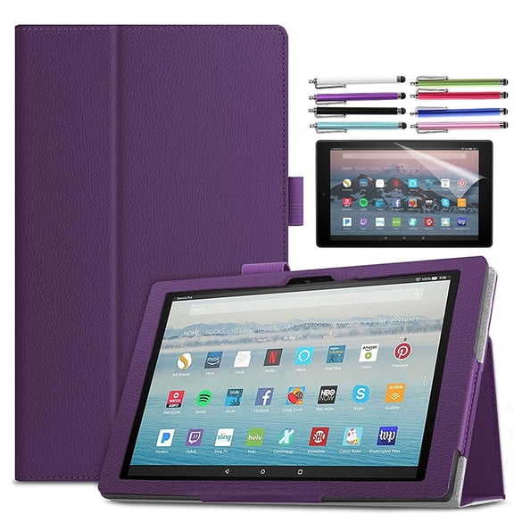 EpicGadget Case for Amazon Fire HD 8 / Fire HD 8 Plus (10th Generation, 2020 Released) - Auto Wake/Sleep Lightweight Folio Stand Cover PU Leather Case + 1 Screen Protector and 1 Stylus (Purple)