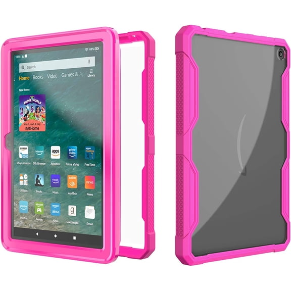 EpicGadget Case for Amazon Fire HD 8 / Fire HD 8 Plus (12th Gen, 2022 Released) - Clear Back Full Body Dual Layer Protective Hybrid Cover Case Support Wireless Charging for HD 8 Plus (Pink)