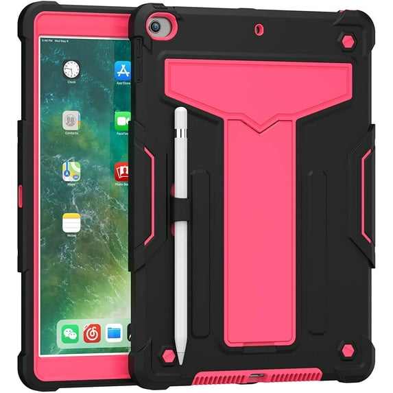 EpicGadget Case for iPad 10.2 (9th/8th/7th Gen) Protective Rugged Hybrid Case With Kickstand Pencil Holder Cover for Apple 10.2 Inch iPad 9th/8th/7th Generation 2021/2020/2019 Release (Black/Pink)