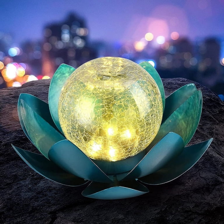 2-Pack Solar Glass Flower Yard Lights – Metal Stakes, Warm White LED, IP65 Waterproof, Auto On At Dusk
