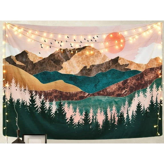 EpicGadget Large Wall Tapestry Wall Art Forest Mountain Tapestry Sunset Nature Views Landscape Tapestry Wall Hanging for Bedroom Living Room Dorm Home Wall Decorations (51.2x59.1 Inches/ 130x150cm)