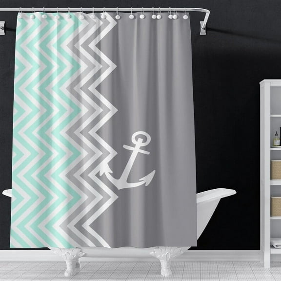 EpicGadget Shower Curtains for Bathroom, Chevron Anchor Fabric Shower Curtain Set with Hooks for Bathroom Showers and Bathtubs, Waterproof, Washable, Standard Size 72" x 72", 12pcs Hooks Included