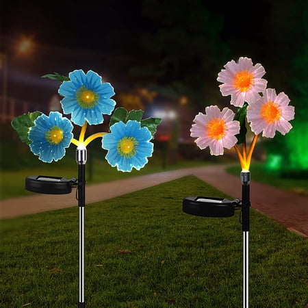 EpicGadget Solar Garden Flowers Solar Lights - Outdoor LED Waterproof Flowers Garden Decorative Stake Light for Walkway Pathway Backyard Christmas Decoration Parties (2 Pieces) (Warm White)