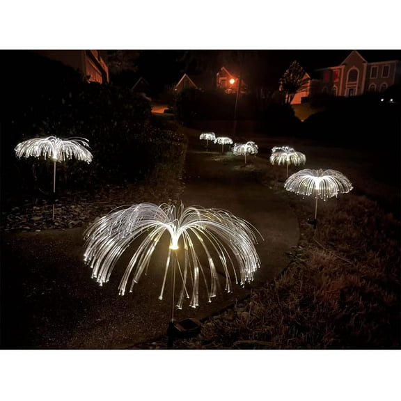 EpicGadget Solar Weeping Willow Firework Light, Jellyfish Outdoor Solar Garden Decorative Stake Lights for Walkway Pathway Backyard Christmas Decoration Parties (2 Pieces) (Warm White)