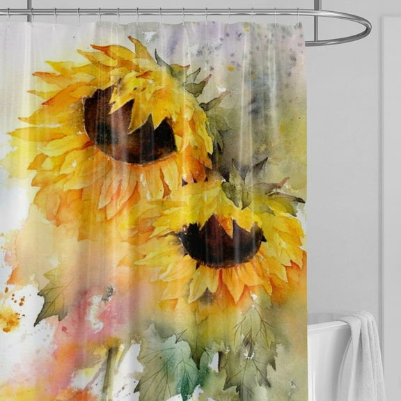 EpicGadget Sunflower Shower Curtain Set with Hooks Rings, Bathroom Accessories Waterproof Polyester Shower Curtain for Bathroom Home Decor, 72 x 72 inches Long