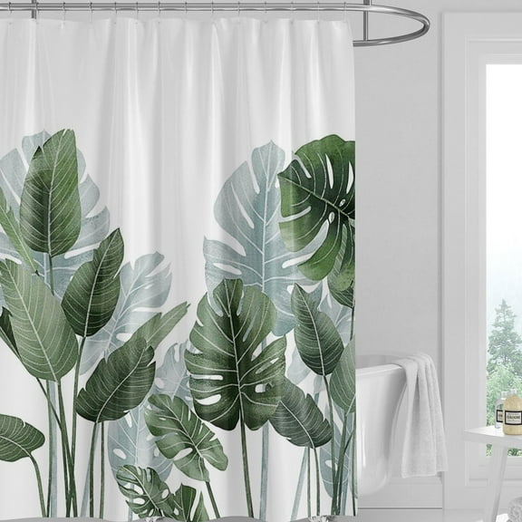 EpicGadget Tropical Leaves Plant on White Background Shower Curtain Set with Hooks Rings, Bathroom Accessories Waterproof Polyester Shower Curtain for Bathroom Home Decor, 72 x 72 inches