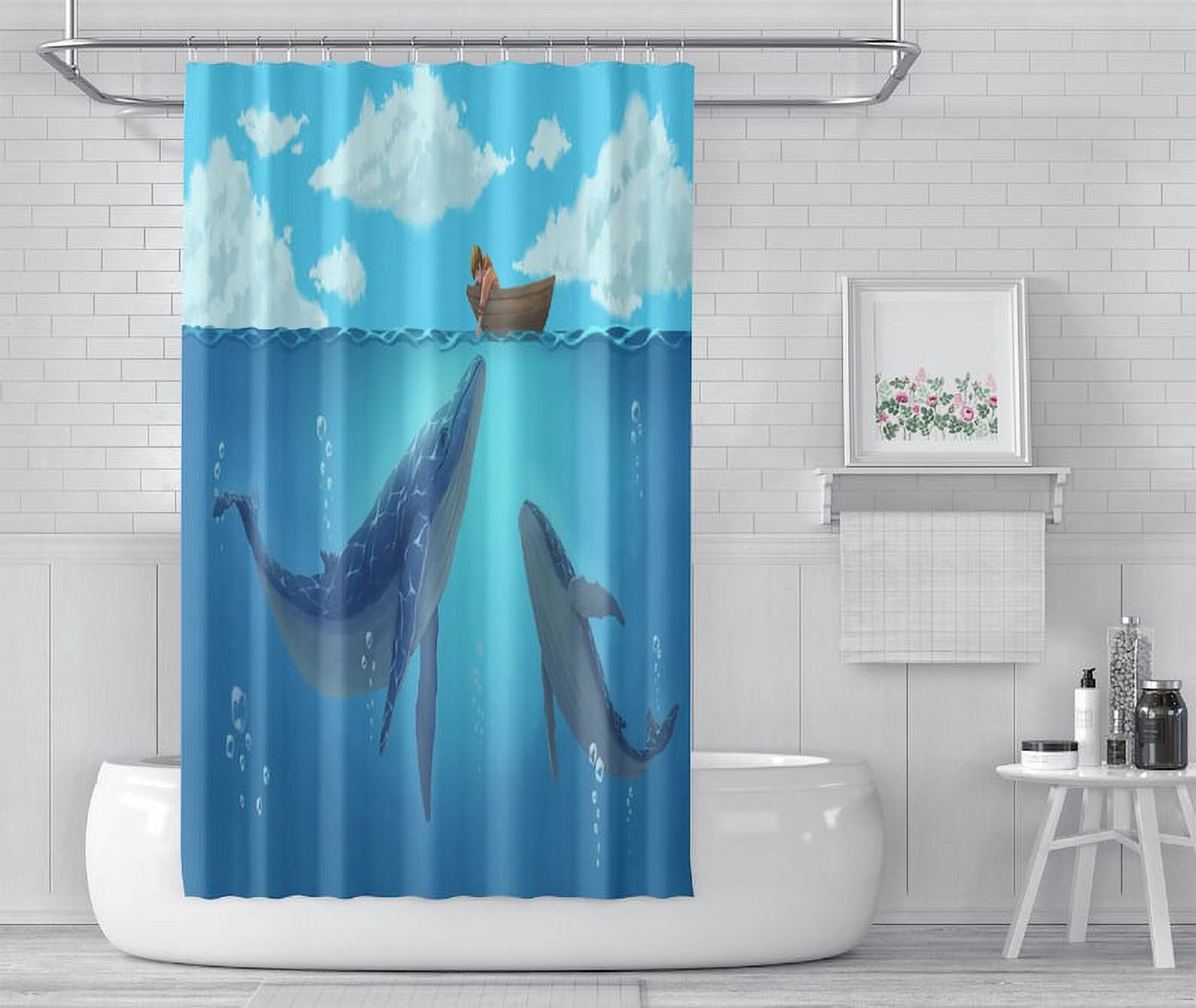 EpicGadget Whales in the Ocean Shower Curtain Set with Hooks Rings ...