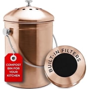 Epica Countertop Compost Bin with Lid, Odorless Composting Bin with Carbon Filters, 1.3 Gallon, Copper