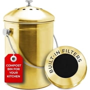 Epica Countertop Compost Bin with Lid, Odorless Composting Bin with Carbon Filters, 1.3 Gallon, Gold
