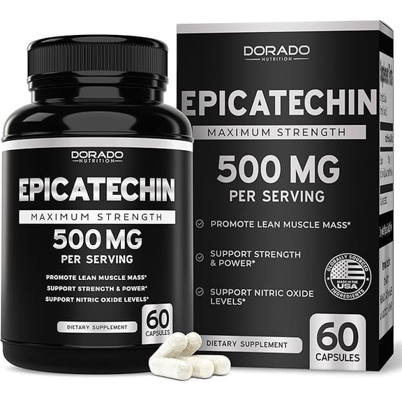 Epicatechin Extract 500mg Per Serving (60 Capsules) Myostatin Inhibitor, Myostatin Blocker for Lean Muscle, Nitric Oxide, Stamina & Endurance Non GMO, Vegan Supplement & Third Party Tested