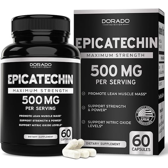 Epicatechin Extract 500mg Per Serving (60 Capsules) Myostatin Inhibitor, Myostatin Blocker for Lean Muscle, Nitric Oxide, Stamina & Endurance Non GMO, Vegan Supplement & Third Party Tested