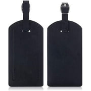 Epicgadget (2 Pack) Luggage Tag, PU Leather Tag Travel Address Label Holder with Privacy Cover Suitcase Identifier for Cruise, Airplane, and Traveling (Black)