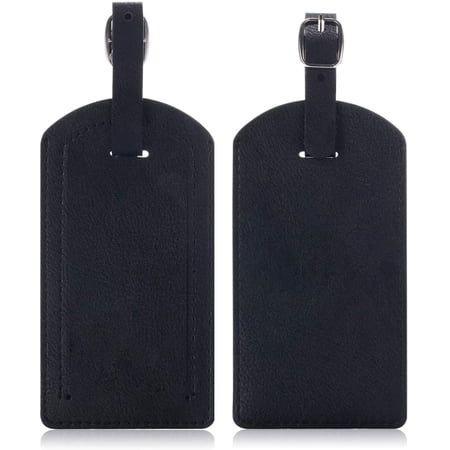 Epicgadget (2 Pack) Luggage Tag, PU Leather Tag Travel Address Label Holder with Privacy Cover Suitcase Identifier for Cruise, Airplane, and Traveling (Black)