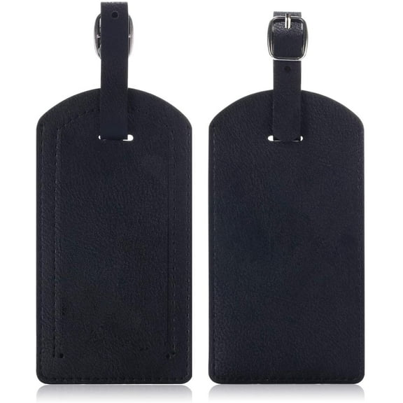 Epicgadget (2 Pack) Luggage Tag, PU Leather Tag Travel Address Label Holder with Privacy Cover Suitcase Identifier for Cruise, Airplane, and Traveling (Black)