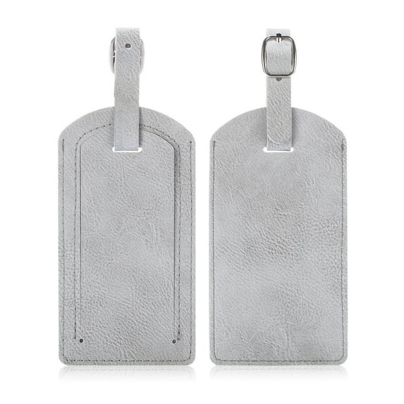 Epicgadget (2 Pack) Luggage Tag, Travel PU Leather Tag Address Label Holder with Privacy Cover Suitcase Identifier for Cruise, Airplane, and Traveling (Gray)