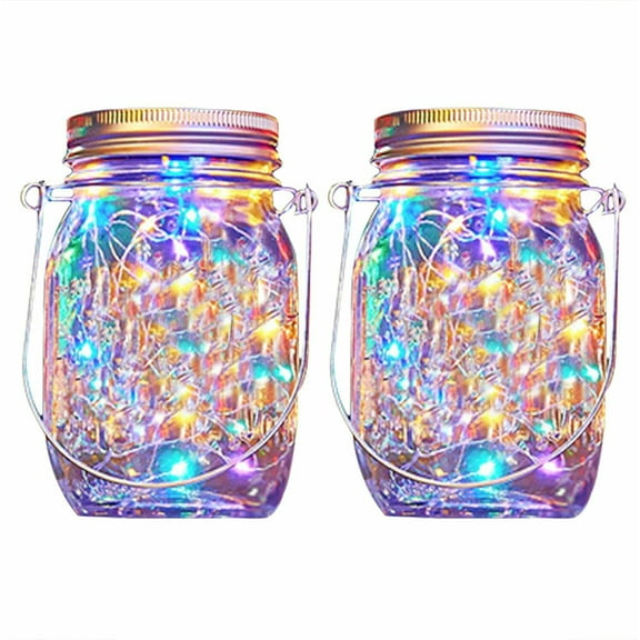 Epicgadget (2 Pieces) Solar Garden Decor Lights - Outdoor Solar Fairy String Light with Mason Jar and Hanger Auto On/Off Hanging Solar Lanterns for Garden Yard Patio Party Wedding Christmas Decoration