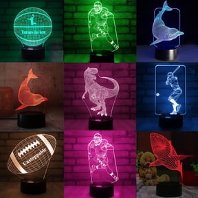 Epicgadget 3D Remote Night Light for Kids, Touch Control Optical Illusion Visualization LED Night Stand Light 7 Colors Changing with Remote Control Nightstand Lamp Christmas Gifts (Baseball Player)