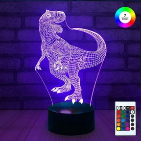 Epicgadget 3D Remote Night Light for Kids, Touch Control Optical Illusion Visualization LED Night Stand Light 7 Colors Changing with Remote Control Nightstand Lamp Christmas Gifts (Dinosaur)