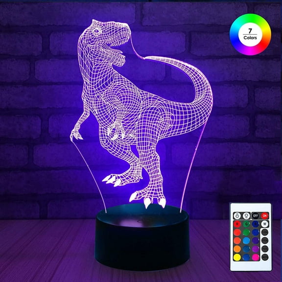 Epicgadget 3D Remote Night Light for Kids, Touch Control Optical Illusion Visualization LED Night Stand Light 7 Colors Changing with Remote Control Nightstand Lamp Christmas Gifts (Dinosaur)
