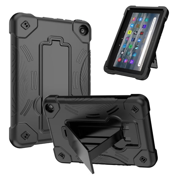 Epicgadget Amazon All-new Fire 7 / Fire 7 Kids Case (12th Generation, 2022) with Screen Protector - Heavy Duty Shockproof Kickstand Cover For Fire 7 Tablet 7" display (2022 release) (Black/Black)