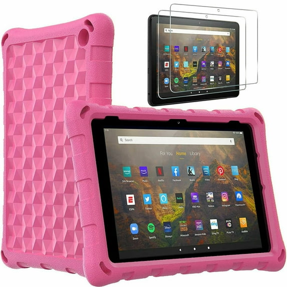Epicgadget Case for Amazon Fire 7 (12th Generation, 2022), Lightweight ShockProof Kid Friendly Cover with 2PCS Tempered Glass Screen Protector for All-new Fire 7 inch Tablet (2022 Release) (Pink)