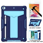 Epicgadget Case for Apple 10.2-inch iPad (2021) + Screen Protector, Hybrid Cover with Kickstand for iPad 9th/8th/7th Generation 10.2" 2021/2020/2019 with 2PCS iPad 10.2 Tempered Glass (Navy Blue/Blue)