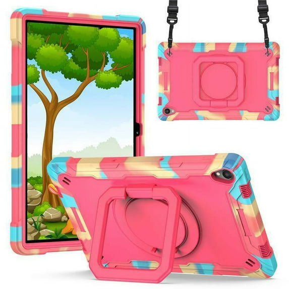 Epicgadget Case for Lenovo Tab P11 Plus 2021 & Lenovo Tab P11 2020 (11 Inch) Tablet - Hybrid Shockproof 360 Rotating Multi-Functional Ring Stand Case with Shoulder Straps (Candy/Pink)