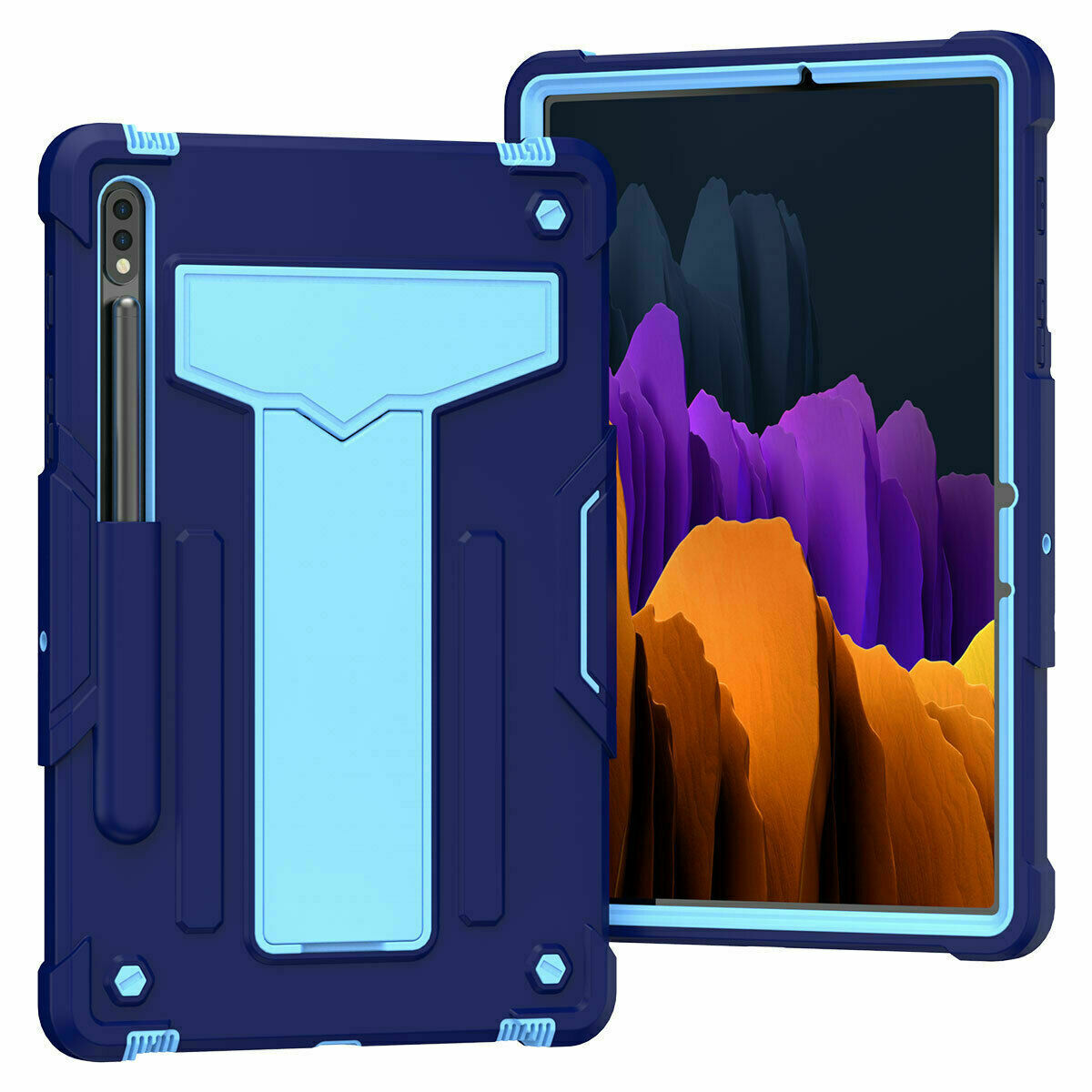 Epicgadget Case for Samsung Galaxy Tab S8+ 12.4 SM-X800/X806 (2022) - Dual Layer Protective Hybrid Cover Case With Kickstand For Galaxy Tab S8 Plus 12.4 Inch Released in 2022 (Navy Blue/Blue) - image 1 of 4