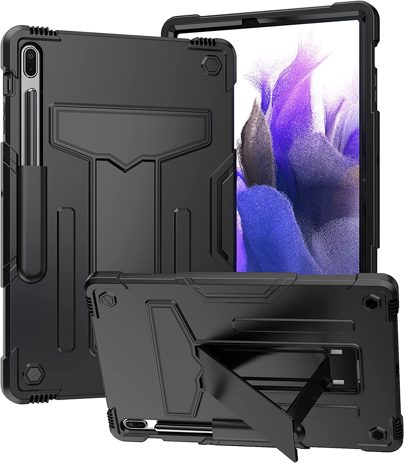 Epicgadget Case Samsung Galaxy Tab S8+ (SM-X800/X806) / Tab S7 FE (SM-T730/T736) / Tab S7 Plus (SM-T970/T975/T976) 12.4" Tablet Shockproof Rugged Hybrid Cover Case with Kickstand (Black/Black) Walmart.com