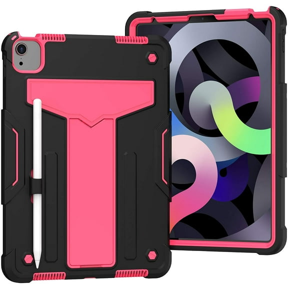 Epicgadget Case for iPad Air 5/4 (10.9 inch, 5th/4th Generation) / iPad Pro 11 Inch (2021/ 2020/ 2018) - Heavy Duty Rugged Hybrid Case with Kickstand Pencil Holder Cover Case (Black/Pink)