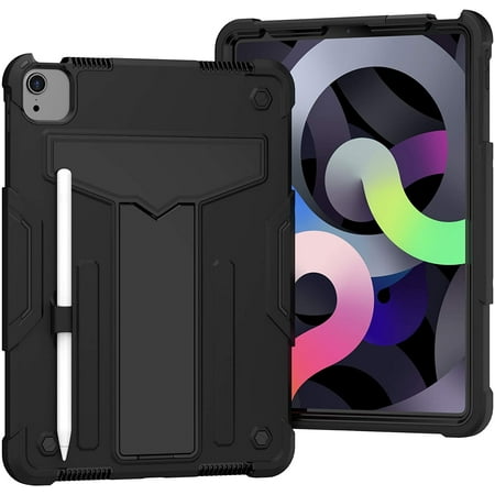 Epicgadget Case for iPad Air 5/4 (10.9 inch, 5th/4th Generation) / iPad Pro 11 Inch (2021/ 2020/ 2018) - Heavy Duty Rugged Hybrid Case with Kickstand Pencil Holder Cover Case (Black/Black)