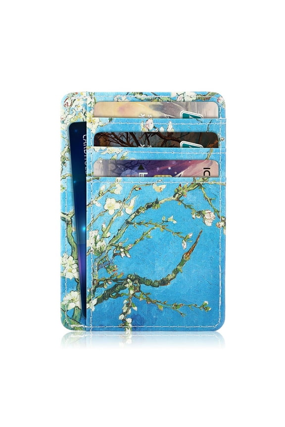 Credit Card Holder with ID Slot, RFID Blocking Premium PU Leather ID Credit Card Holder Slim Wallet Cover Case Sleeve (Blossom)