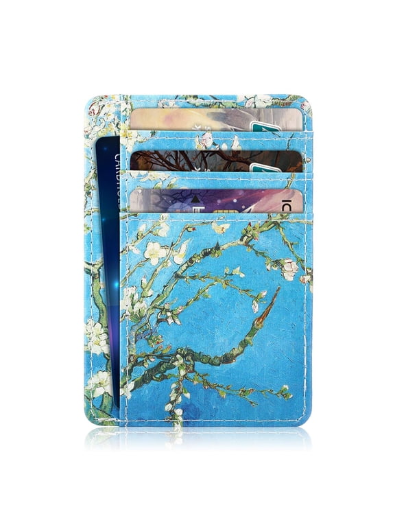 Credit Card Holder with ID Slot, RFID Blocking Premium PU Leather ID Credit Card Holder Slim Wallet Cover Case Sleeve (Blossom)