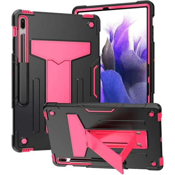 Epicgadget Galaxy Tab S7 FE 12.4" Dual Layer Tablet Case, Black & Pink
