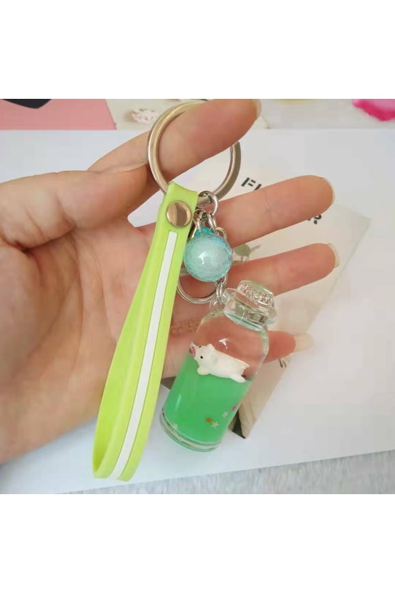 Keychain, Floating Milky Surfing Pig Bottle Key Chain Piglet Ornament for keys, handbag, bookbag, gift, decoration (Green)