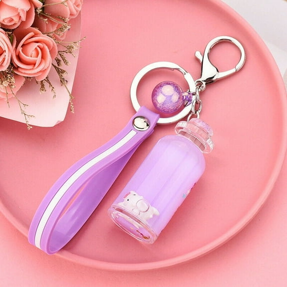 Epicgadget Keychain, Floating Milky Surfing Pig Bottle Key Chain Piglet Ornament for keys, handbag, bookbag, gift, decoration (Purple)