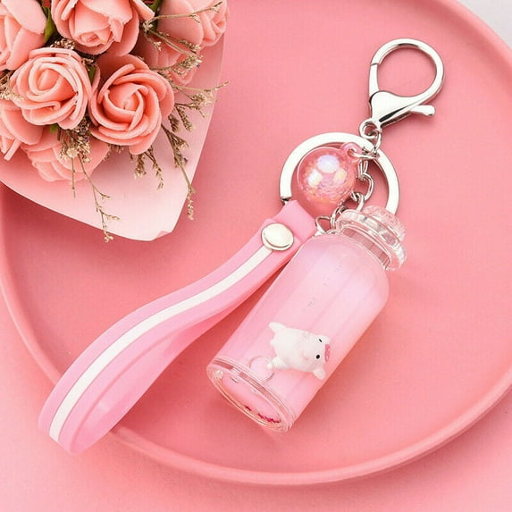 Epicgadget Keychain, Floating Milky Surfing Pig Bottle Key Chain Piglet Ornament for keys, handbag, bookbag, gift, decoration