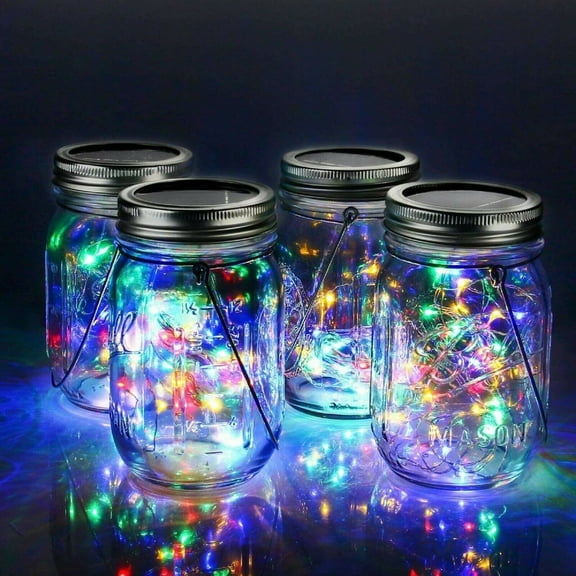 Epicgadget Outdoor Hanging Solar Lights (Mason Jars Included), Waterproof Solar Lanterns with 20LED Bright Multicolor String Light for Garden Yard Patio Party Wedding Christmas Decoration (4 Pieces)