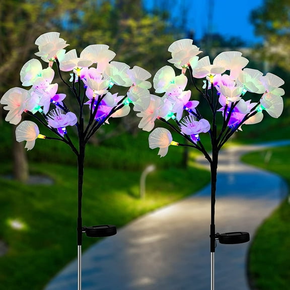 Epicgadget Solar Fiber Optic Camellia Flower Light, Colorful Outdoor Solar DIY Decorative Garden Lights for Walkway Pathway Backyard Christmas Decoration Parties (2 Pieces)