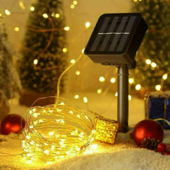 Epicgadget Solar Flexible Copper Wire String Lights, 33FT 100 LEDs Waterproof Super Bright Solar Lights with 8 Lighting Modes Decorative Lights for Outdoor Christmas Garden Wedding Tree (Warm White)