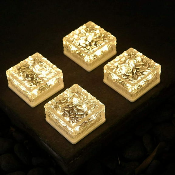 Epicgadget Solar Ice Cube Shaped Light, 2.8x2.8x2 inch Ice Cube Shaped Warm White Outdoor Solar Garden Decorative Lights for Walkway Pathway Backyard Christmas Decoration Parties (4 Pieces)